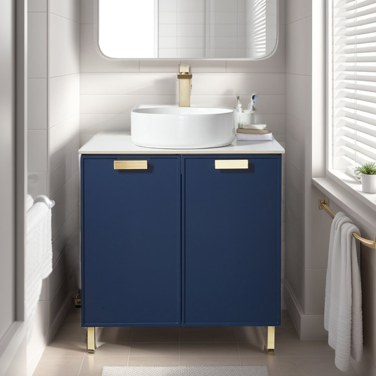 Ebern Designs Leaann 30" Blue Modern 2-Door Free-standing Vessel Sink ...